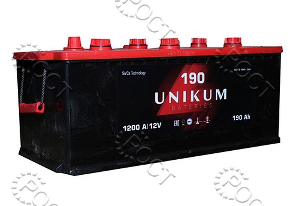 Аккумулятор 190 "UNIKUM" евро полярность (плоская кр.) (524*223*223) пусковой ток 1200А