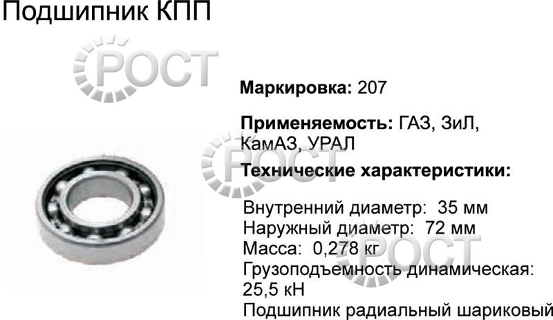 Подшипник (207) компрессора ЗИЛ, шруса Г-33027 (4х4) открытый (17417)