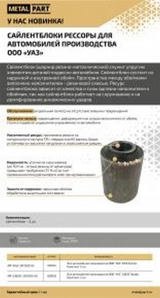 Сайлентблок рессоры УАЗ-3163 Патриот, Хантер (к-т 2 шт.) (929030)