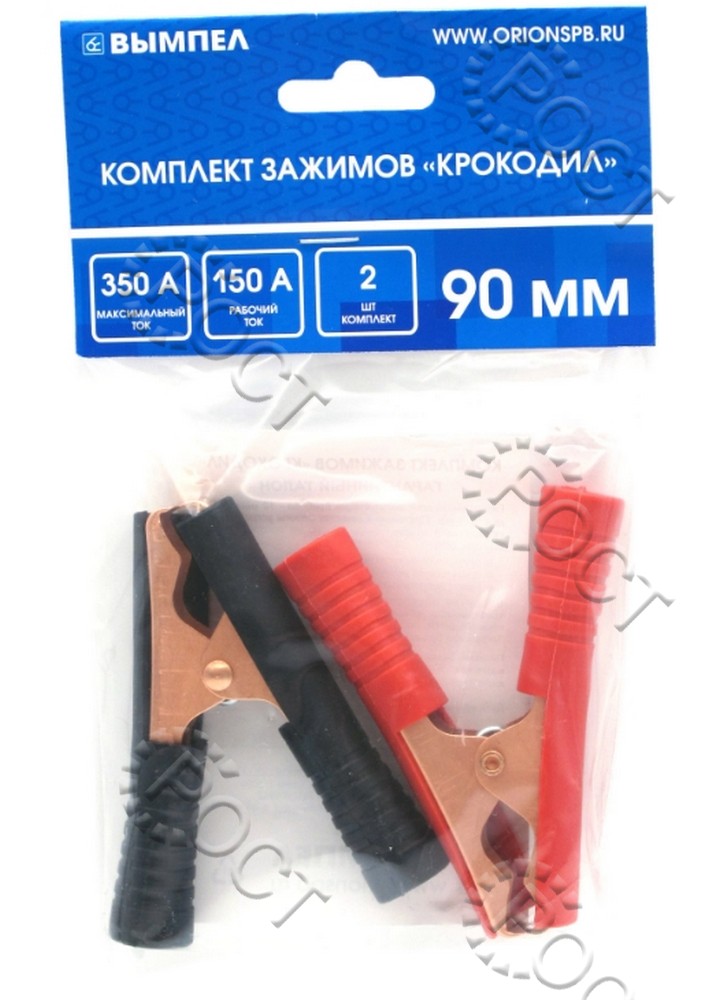 Зажим "крокодил"  90 мм (красный + черный) (к-т)