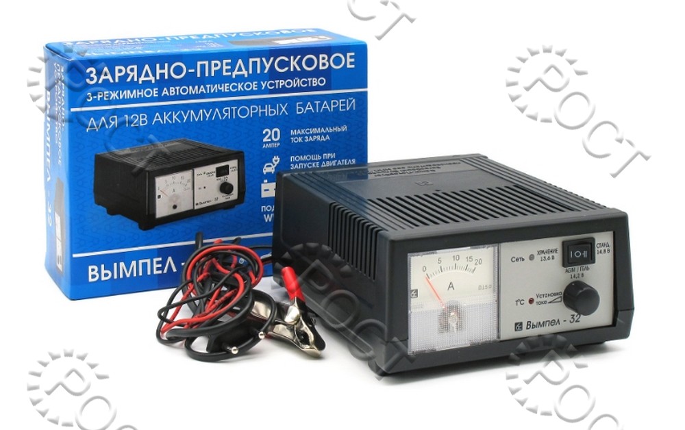 Зарядное устройство для аккумуляторов авто "Вымпел- 32" (автомат, 0-20А, 13.6/14,2/14.8 В, гелев, AGM, лодочные, тяговые АКБ)