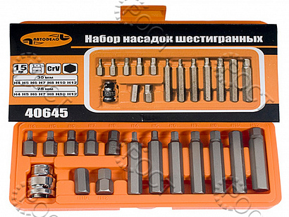 Набор бит (15 предметов) HEX (4-12 мм) АвтоDело (40645)