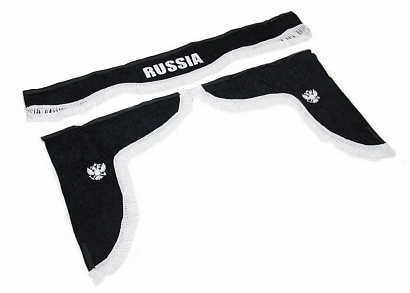 Ламбрекен ширина 1.8м. лобовой с надписью "Russia" + боковые (черный бархат)