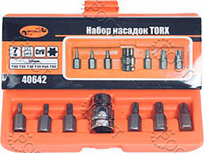 Набор бит TORX (звездочки) 3/8" с отверстием  7 предм.  АвтоDело (40642)