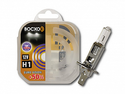 Лампа галогеновая H1 12V  55W ВОСХОD Euro Vision +50% Р14,5s (2шт,к-т) (80511EV)
